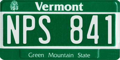 VT license plate NPS841