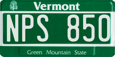 VT license plate NPS850