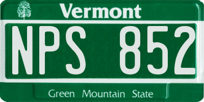 VT license plate NPS852