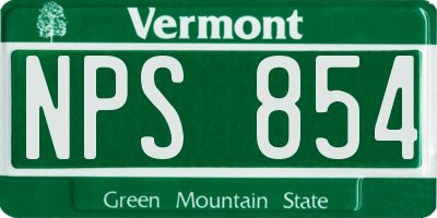 VT license plate NPS854