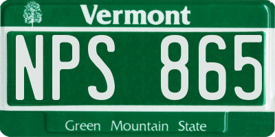VT license plate NPS865