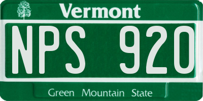 VT license plate NPS920
