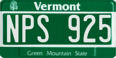 VT license plate NPS925