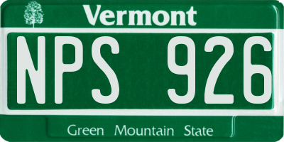 VT license plate NPS926