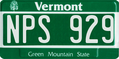 VT license plate NPS929