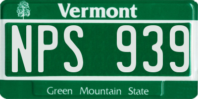 VT license plate NPS939