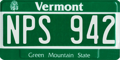 VT license plate NPS942