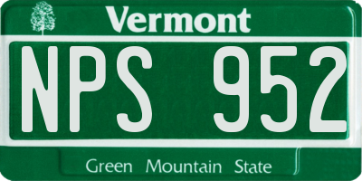 VT license plate NPS952