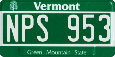 VT license plate NPS953