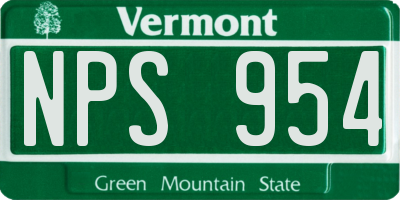 VT license plate NPS954
