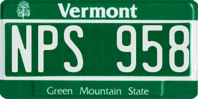 VT license plate NPS958