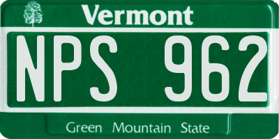 VT license plate NPS962