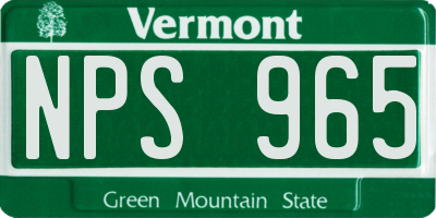 VT license plate NPS965