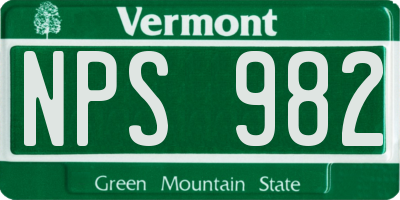 VT license plate NPS982