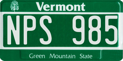 VT license plate NPS985