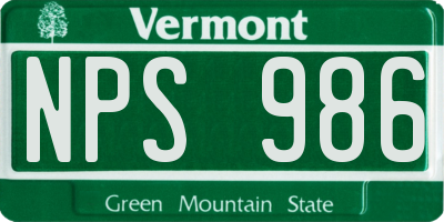 VT license plate NPS986