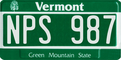 VT license plate NPS987