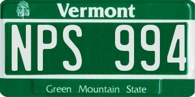 VT license plate NPS994