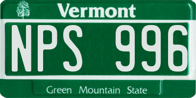 VT license plate NPS996