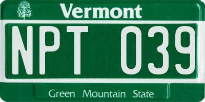 VT license plate NPT039