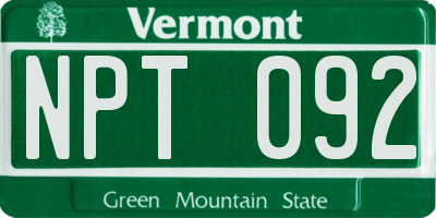 VT license plate NPT092
