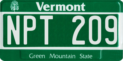 VT license plate NPT209