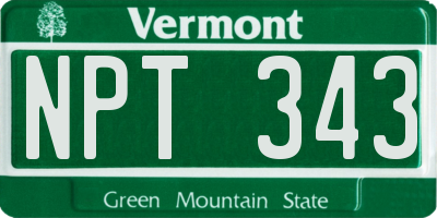 VT license plate NPT343