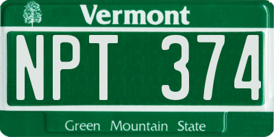 VT license plate NPT374