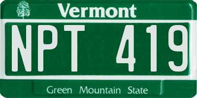 VT license plate NPT419