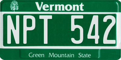 VT license plate NPT542