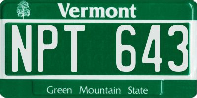 VT license plate NPT643