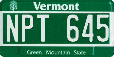 VT license plate NPT645