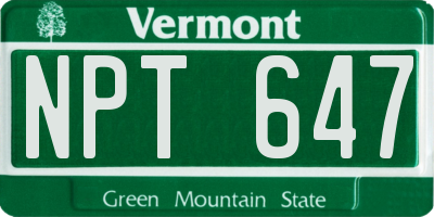 VT license plate NPT647