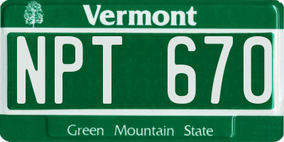 VT license plate NPT670