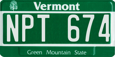 VT license plate NPT674