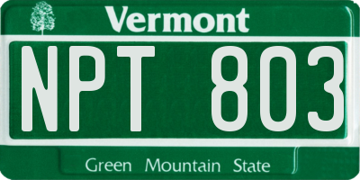 VT license plate NPT803
