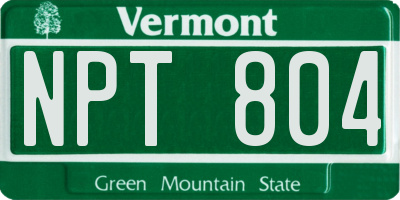VT license plate NPT804