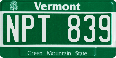 VT license plate NPT839