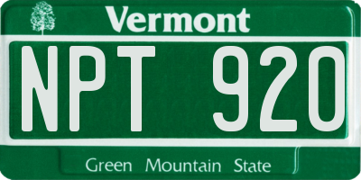 VT license plate NPT920
