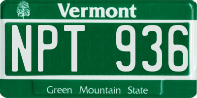 VT license plate NPT936