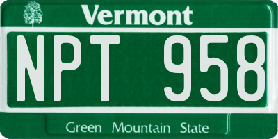 VT license plate NPT958