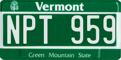 VT license plate NPT959