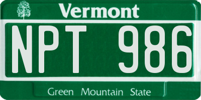 VT license plate NPT986