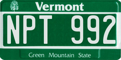 VT license plate NPT992