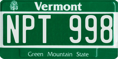 VT license plate NPT998