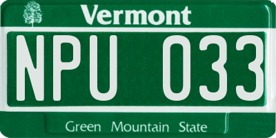 VT license plate NPU033