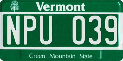 VT license plate NPU039