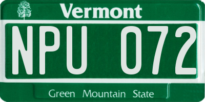 VT license plate NPU072