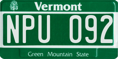 VT license plate NPU092