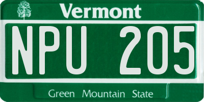 VT license plate NPU205
